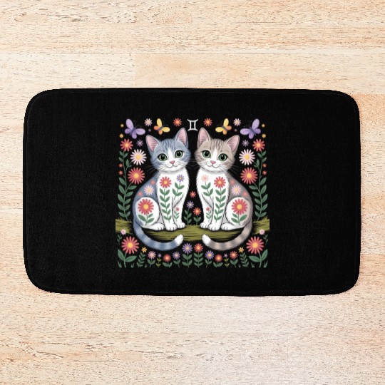 Gemini Zodiac Twin Cats Art Bath Mats