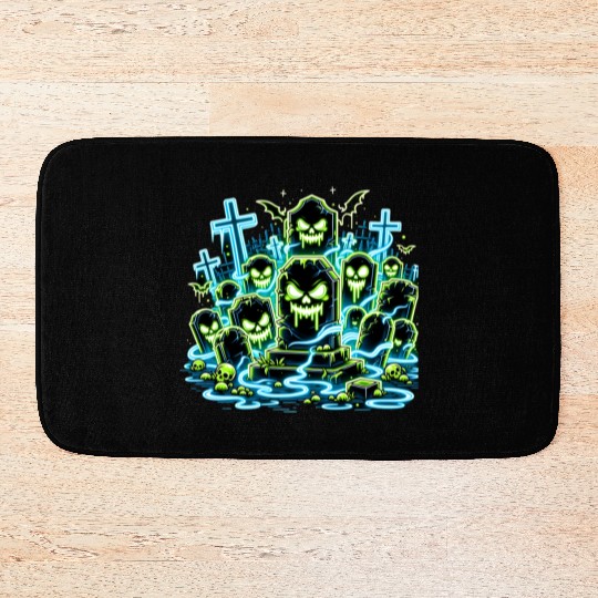Neon Tomb Uprising – Glowing Graveyard Ghouls Bath Mats