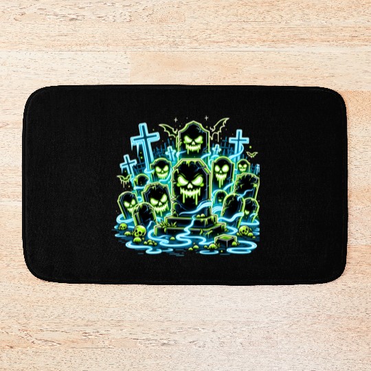 Neon Tomb Uprising – Glowing Graveyard Ghouls Bath Mats