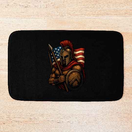 Spartan Warrior American Flag Bath Mats Design