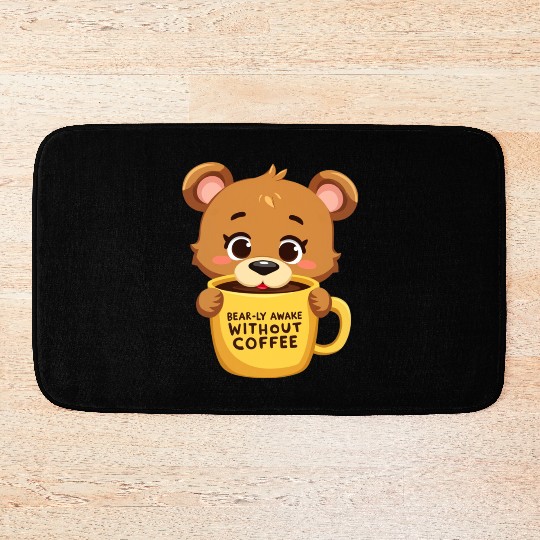 Bear-ly Awake! - Cute Bear Cub & Morning Coffee Bath Mats