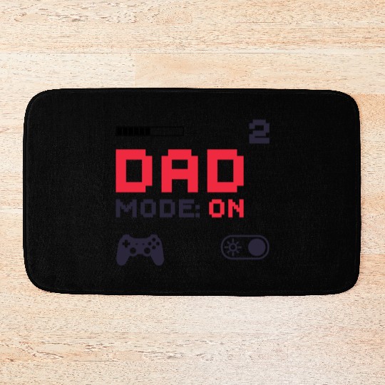 Dad Mode On Retro Gamer Dad Pixel Art Design Bath Mats