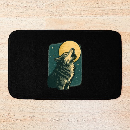 Lone wolf howl at the moon Bath Mats