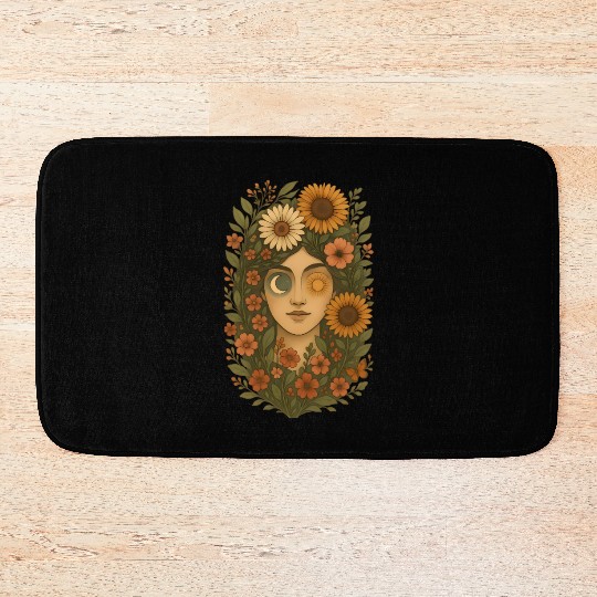 Celestial Floral Woman Art Bath Mats