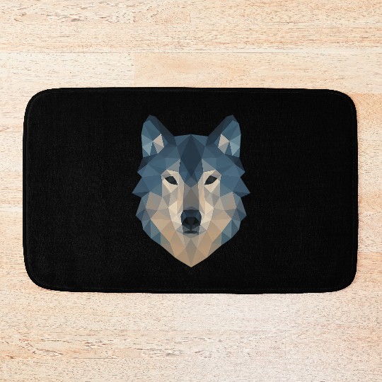 Geometric Wolf Face – Bold Abstract Wild Animal Ar Bath Mats