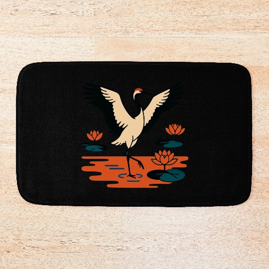 Serene Crane & Lotus Design Bath Mats