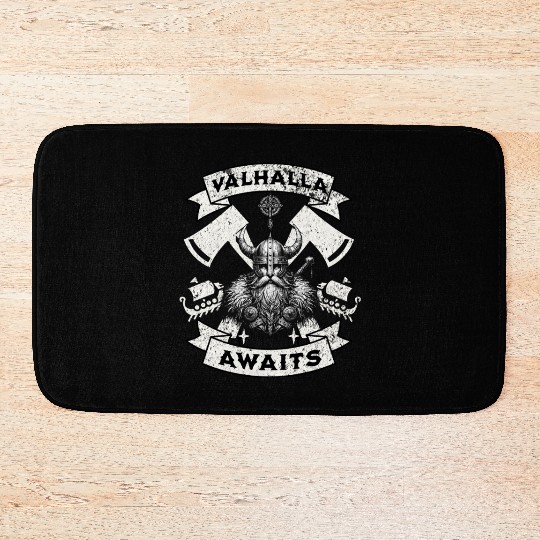 Valhalla Awaits - Viking Warrior Design Bath Mats