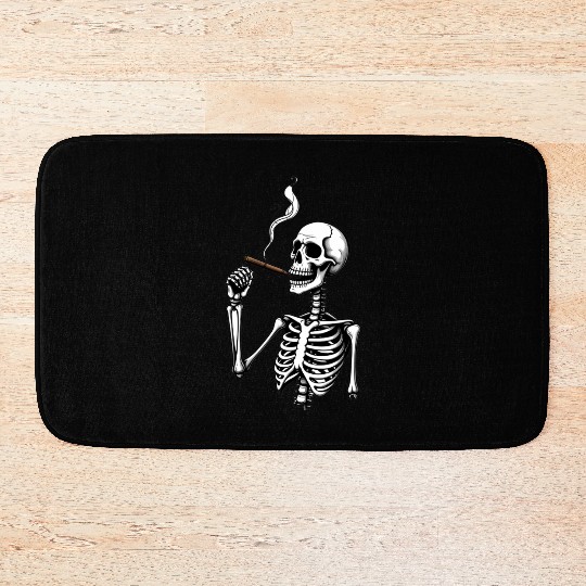 Skeleton smoking cigar with proud thumbs-up Bath Mats