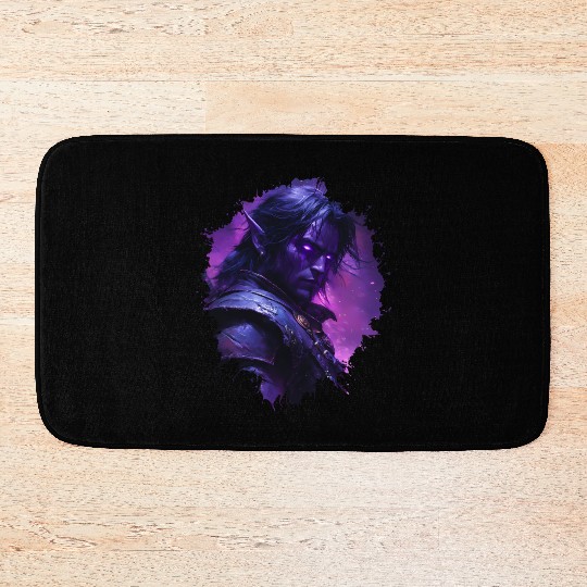 Dark Elf Warrior with Glowing Purple Eyes Bath Mats