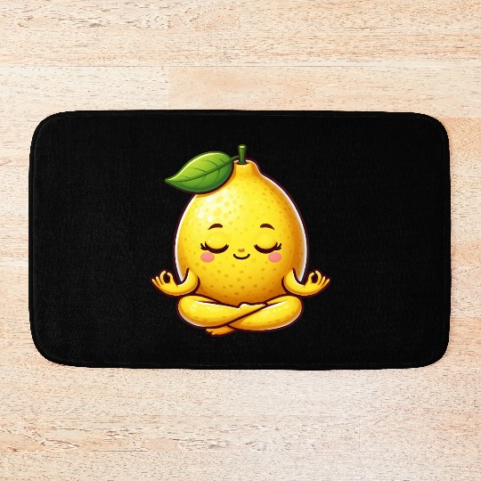 Cute lemon yoga meditation relaxation cartoon Bath Mats