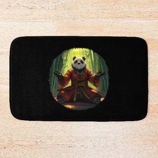 Meditating Panda In Bamboo Forest With Zen Energy Bath Mats