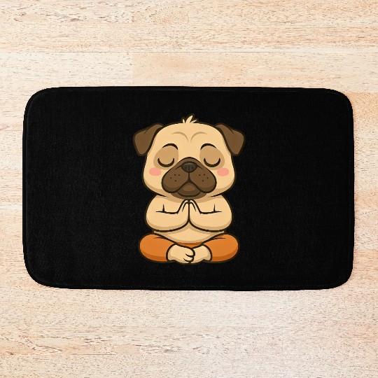 Cute pug yoga meditation relaxation cartoon Bath Mats