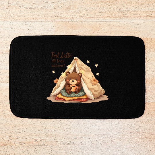 Fort Latte - Cute Bear Cub & Cozy Coffee Fun Bath Mats