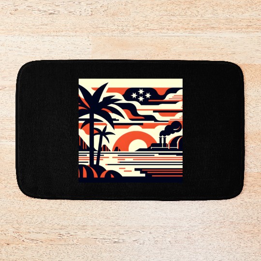 Twilight Palm & Factory Scene Bath Mats