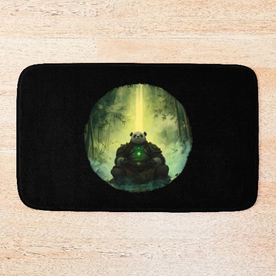 Meditating Panda Monk in a Glowing Bamboo Grove Bath Mats