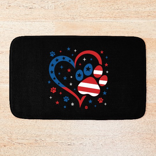 4th of July Heart Paw Bath Mats