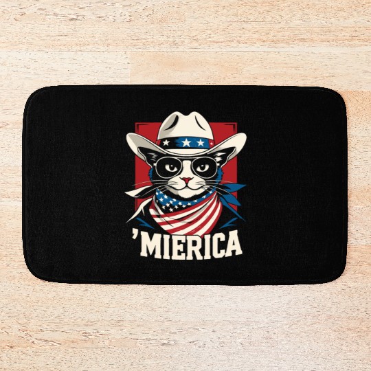 Funny Patriotic USA Pride 'Merica Cat Lovers Bath Mats