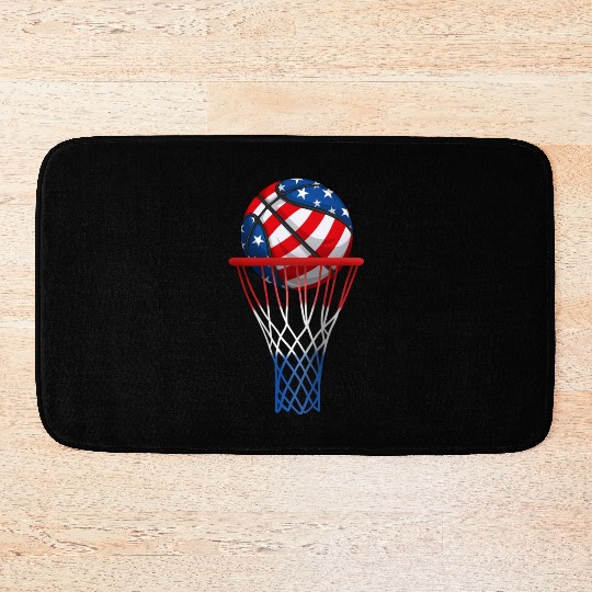Basketball American Patriotic 4th Of July US Flag Bath Mats