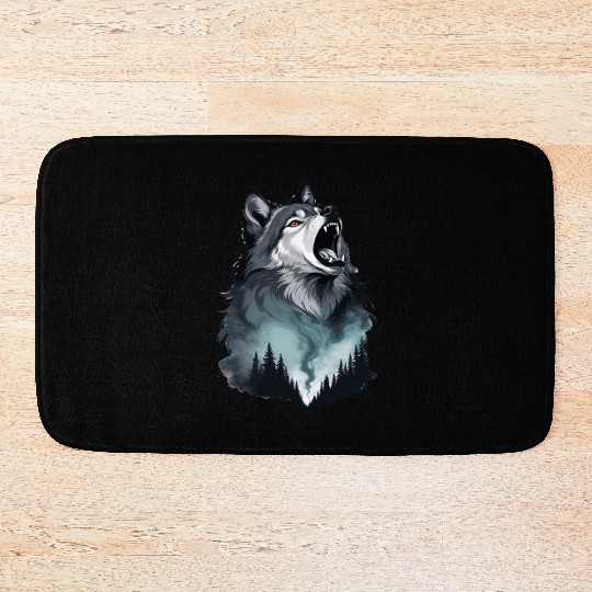 Howling Wolf Under the Northern Sky Bath Mats
