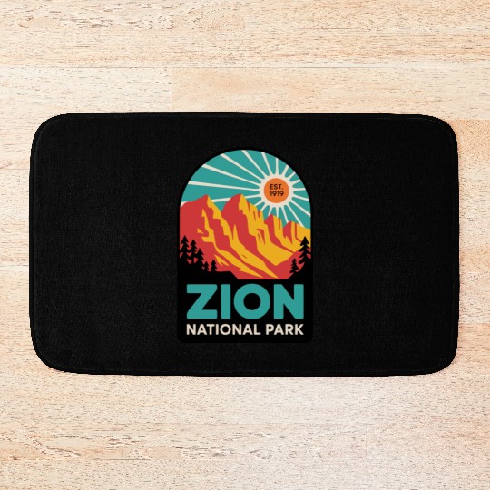 Zion National Park Retro Sunset Art Bath Mats
