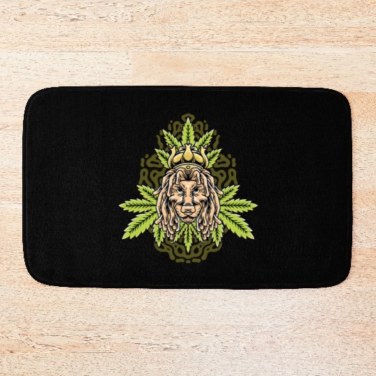 handdrawn lion marijuana leaf with old school t Bath Mats