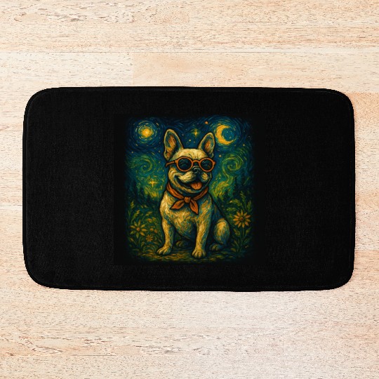 Starry Night Dog Funny Art Style Retro Glasses Pet Bath Mats