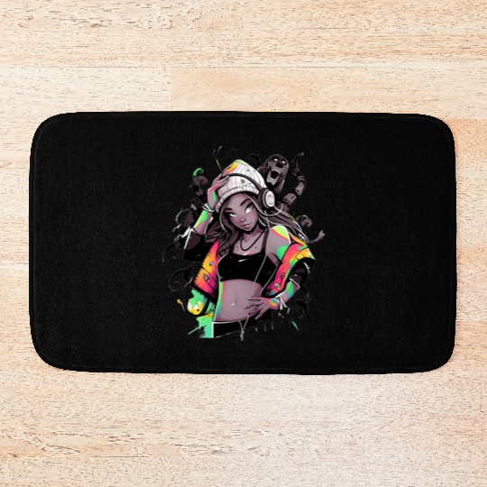 Neon Urban Queen | Afro Streetwear Horror Vibes Bath Mats