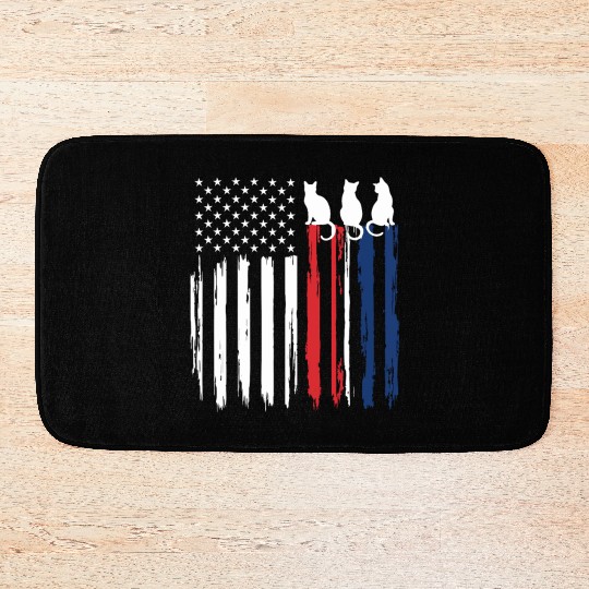 Patriotic Cat Lover - American Flag with Cat Silho Bath Mats