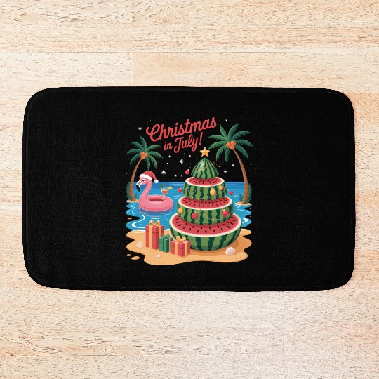 Christmas In July Watermelon Xmas Tree Santa Bath Mats
