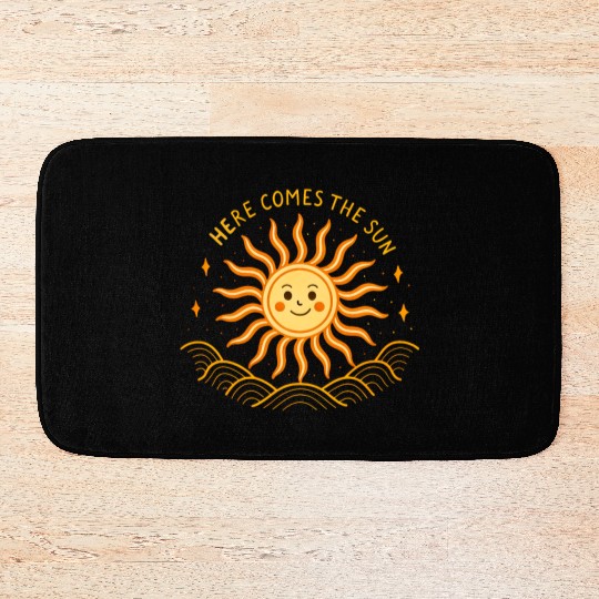 Here Comes The Sun Wavy Folk Art Retro 60s Bath Mats