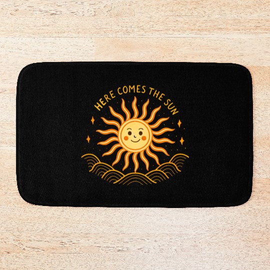 Here Comes The Sun Wavy Folk Art Retro 60s Bath Mats