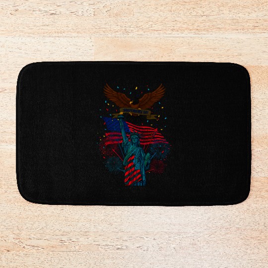 US flag with eagle and statue of liberty Bath Mats