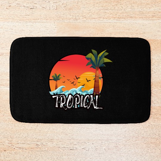 Vibrant Tropical Sunset Scene Bath Mats