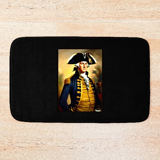 George Washington in revolutionary bttlefield a Bath Mats