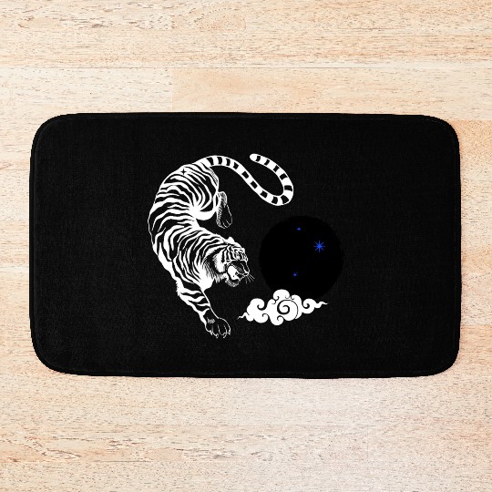 Celestial Pounce: Cosmic Tiger in the Night Bath Mats