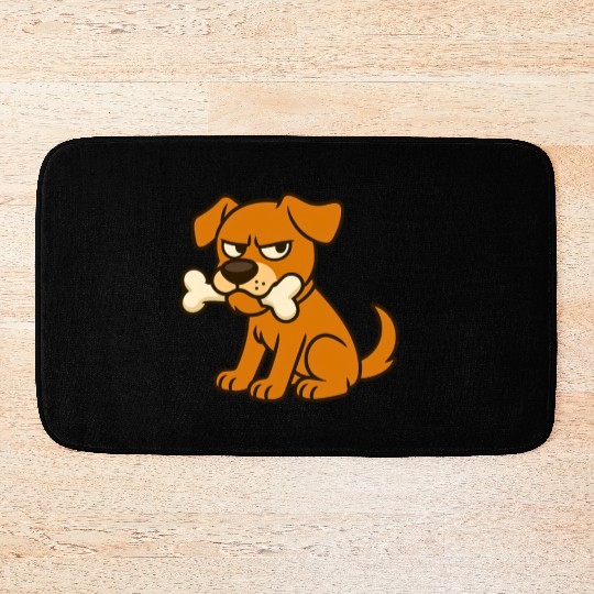 Grumpy Dog with Bone – Cute Cartoon Style Bath Mats