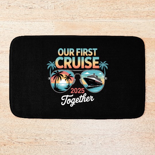 Our First Cruise Sunset Glasses Design Bath Mats