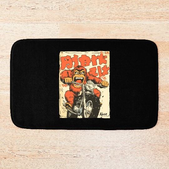 Monkey Mayhem – Vintage Ape on a Motorcycle Bath Mats
