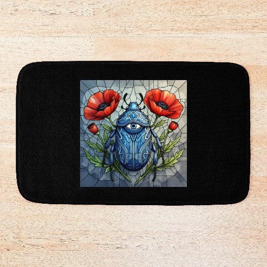 Beetle stained glass bug design vibrant poppy Bath Mats
