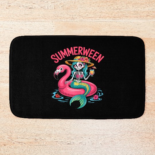 Skeleton Mermaid Flamingo Spooky Summer Party S Bath Mats