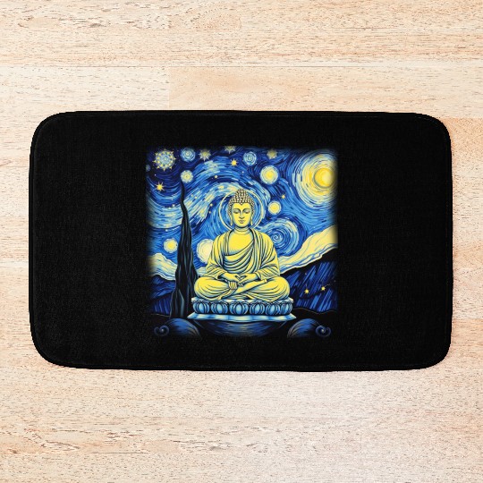 Starry Night Buddha Zen Art Inspired by Van Gogh Bath Mats