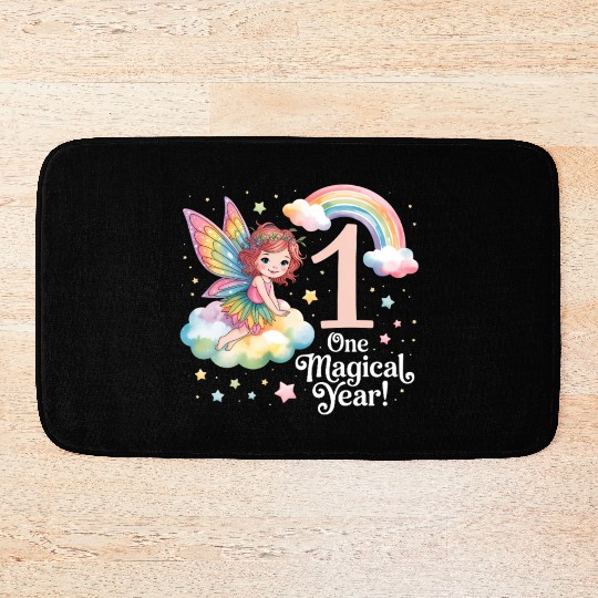Magical Rainbow Fairy Elf 1st Birthday Girl Bath Mats