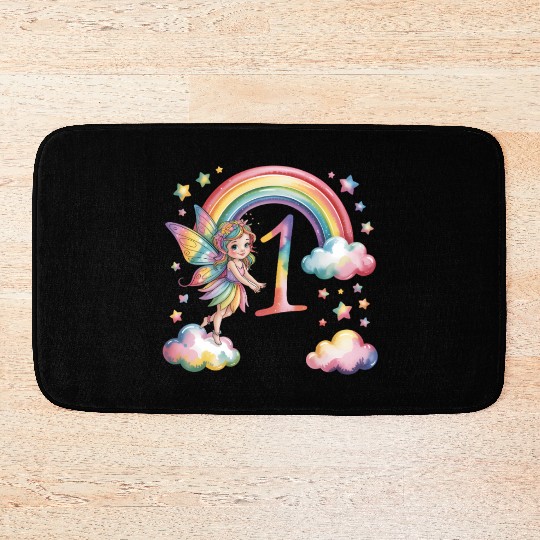 Magical Rainbow Fairy Elf 1st Birthday Girl Bath Mats