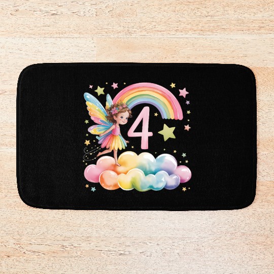 Magical Rainbow Fairy Elf 4th Birthday Girl Bath Mats