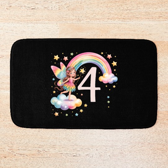 Magical Rainbow Fairy Elf 4th Birthday Girl Bath Mats
