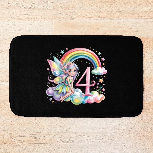 Magical Rainbow Fairy Elf 4th Birthday Girl Bath Mats