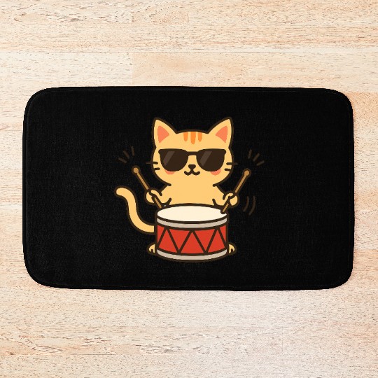 Drummer Cat With Shades Bath Mats
