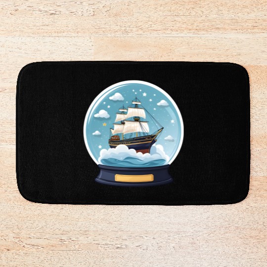 Fantasy Ship in Star Filled Snow Globe Bath Mats