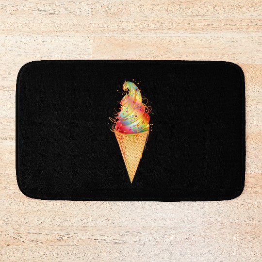 Artfully decorated ice cream in a waffle cone Bath Mats