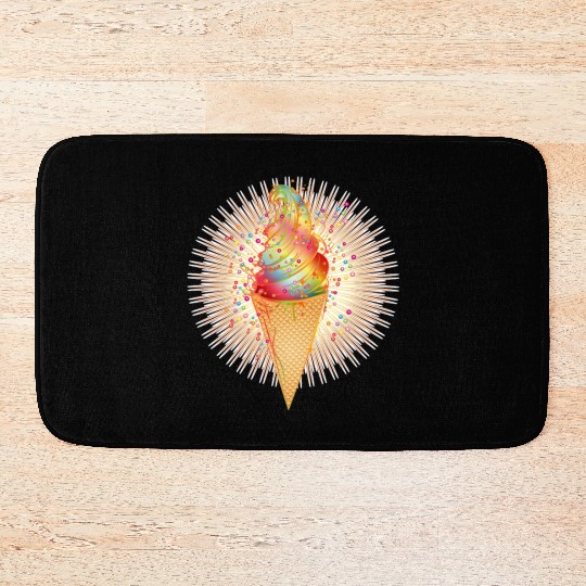 Artfully decorated ice cream in a waffle cone Bath Mats